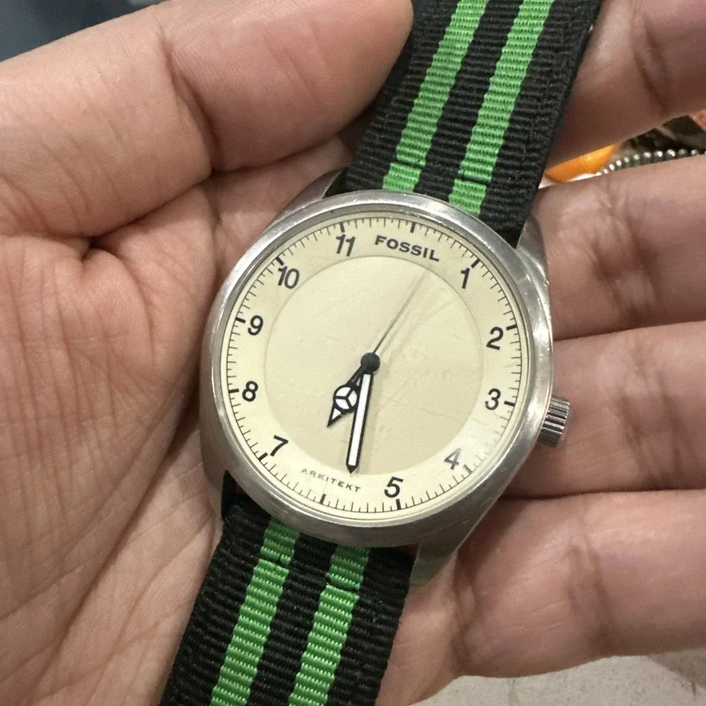 Works Vintage Fossil Arkitekt Oversize Mens Watch Green Strap 42mm Quartz Fit 8